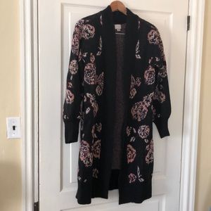 Long black flower patterned sweater